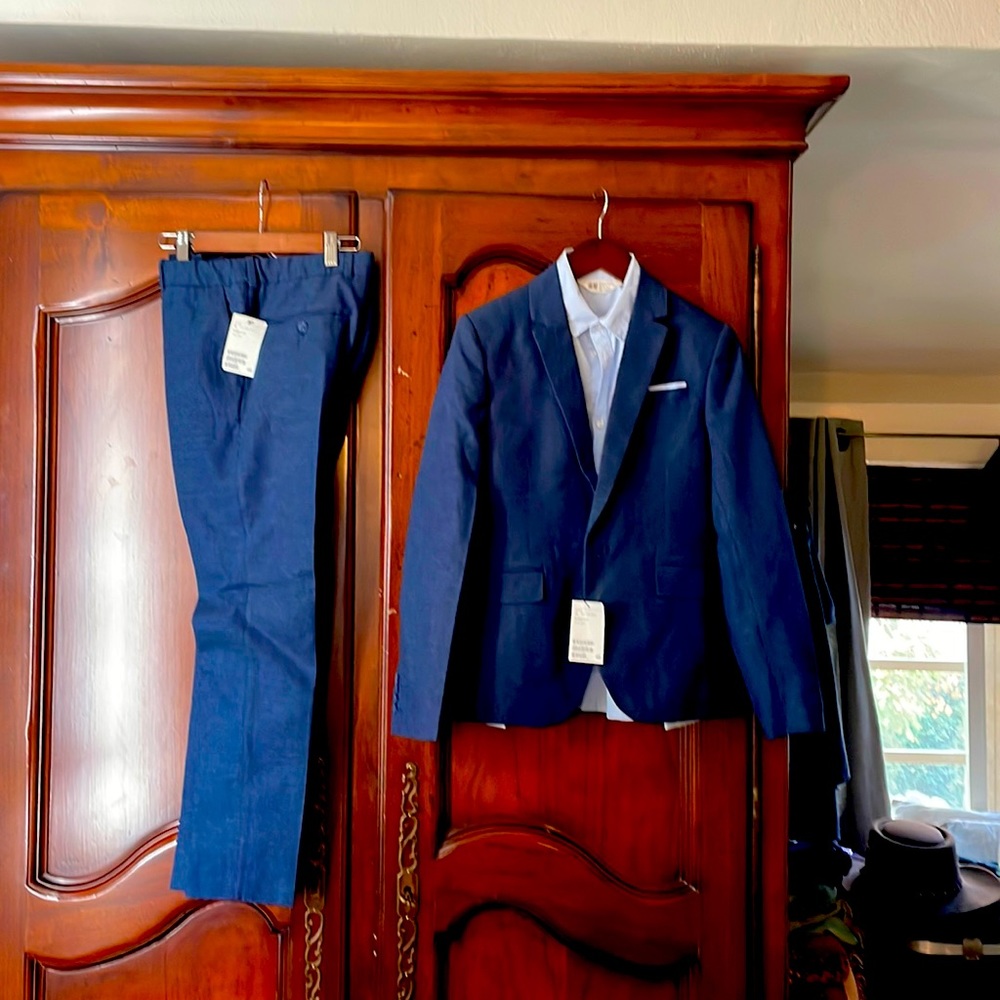 H&M boys Sz 11/12Y heathered blue suit NWT